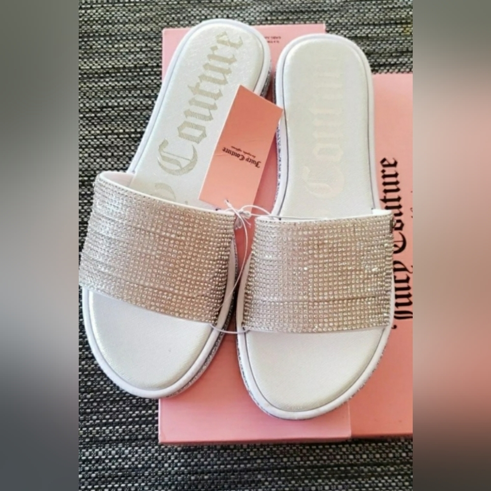 Juicy Couture Silver Sparkly Slide Sandals - Picture 2 of 4